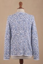 Cotton cardigan, 'Frida in Cerulean' - Jacquard Pattern 100% Cotton Cerulean Cardigan from Peru