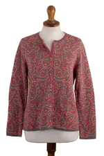 Cotton cardigan, 'Miraflores Joy' - Jacquard Pattern 100% Cotton Orange Cardigan from Peru