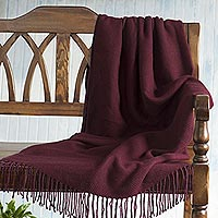 Acrylic and alpaca blend throw blanket, 'Color Harmony in Wine'