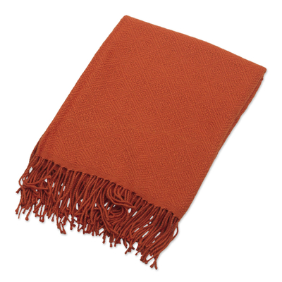 Überwurfdecke aus Acryl- und Alpakamischung - Orangefarbene Decke aus Acryl und Alpaka