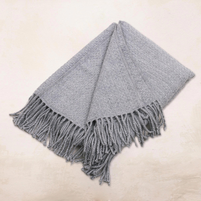 Acrylic and alpaca blend throw blanket, 'Intersections in Grey' - Ash Grey Acrylic Blend Throw Blanket