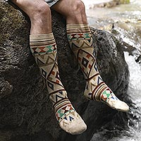 Unisex cotton-blend socks, 'Cuzco Heritage' - Geometric Motif Unisex Socks