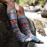 Unisex cotton-blend socks, 'Andina' - Multicolored Unisex Calf Socks