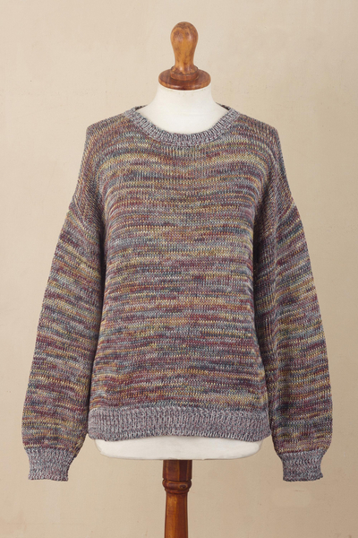 Recycled polyester blend sweater, 'Rainbow Mountains' - Handwoven Recycled Polyester Sweater from Peru