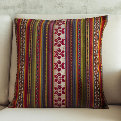 Fundas de colchón - Cojín geométrico multicolor tejido a mano en mezcla de alpaca