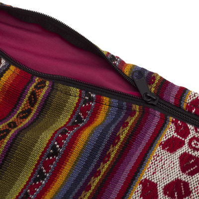 Cushion cover, 'Cuzco Floral Rainbow' - Alpaca Blend Hand-woven Multicolor Geometric Cushion Cover