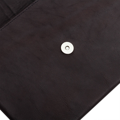 Leather sling bag, 'Mystic Black' - Versatile Leather Geometric Sling Bag from Peru