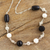 Obsidian and cultured pearl necklace, 'Quiet Fire' - Black Obsidian and Cultured Pearl Necklace from Peru