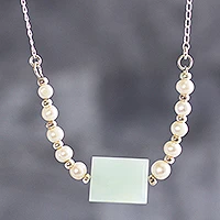 Cultured pearl and opal pendant necklace, 'Luminous Visions' - Cultured Pearl and Opal Pendant Silver Necklace from Peru