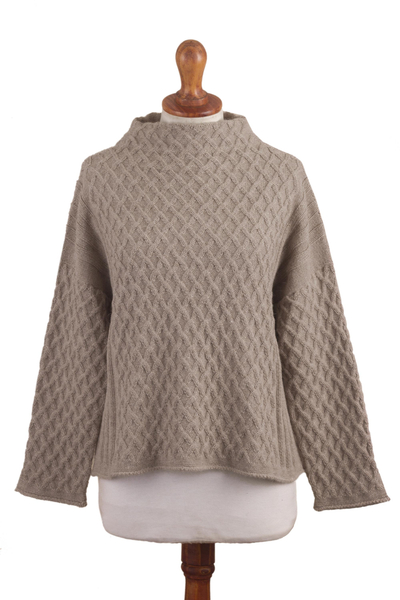 100% Alpaca Knitted Taupe Brown Sweater from Peru