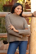100% alpaca sweater, 'Lea' - 100% Alpaca Knitted Taupe Brown Sweater from Peru