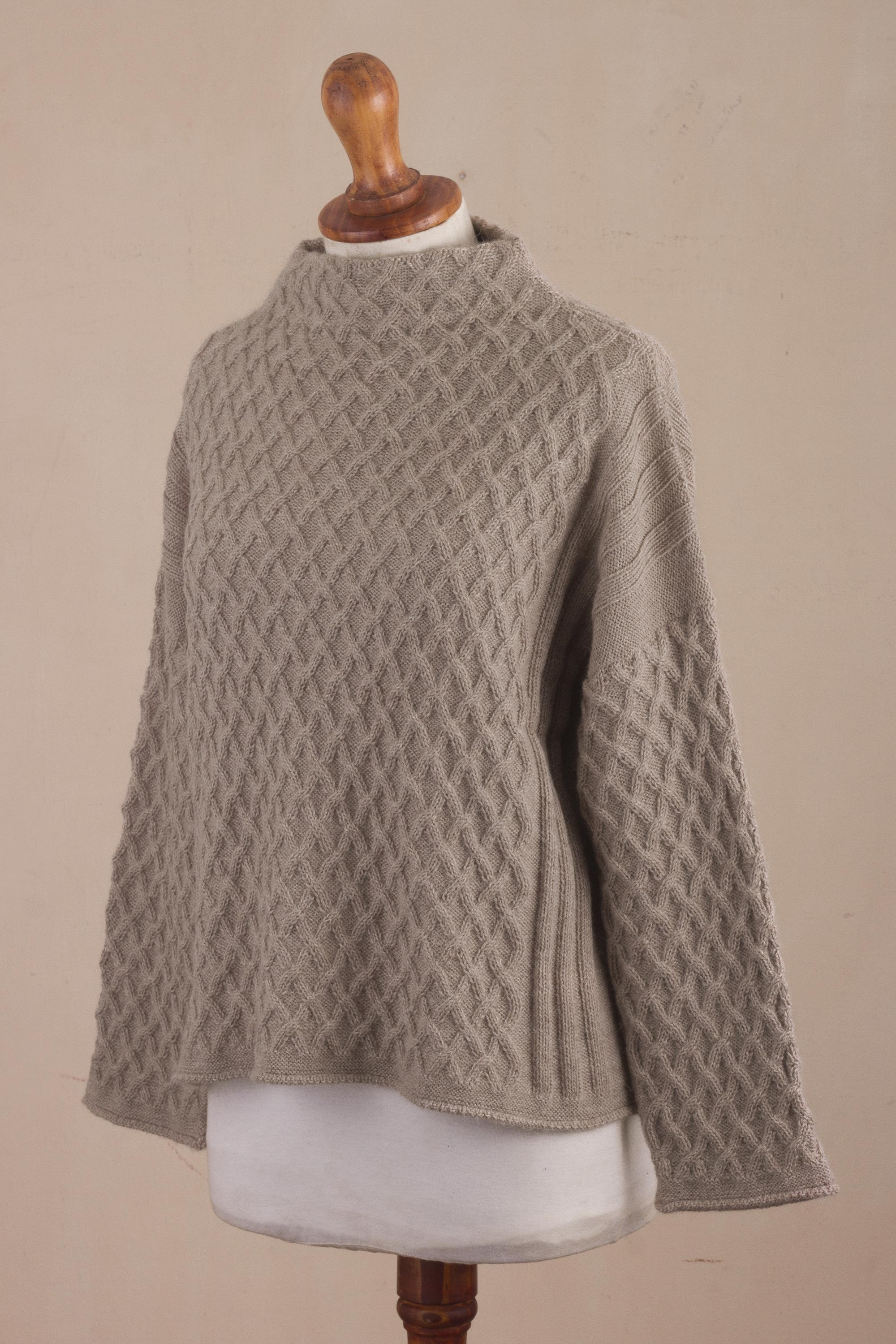 UNICEF Market | 100% Alpaca Knitted Taupe Brown Sweater from Peru - Lea