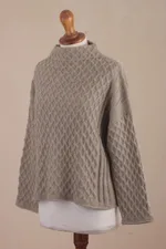 100% alpaca sweater, 'Lea' - 100% Alpaca Knitted Taupe Brown Sweater from Peru