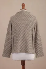 100% alpaca sweater, 'Lea' - 100% Alpaca Knitted Taupe Brown Sweater from Peru