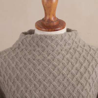 Jersey 100% alpaca - Suéter marrón topo tejido 100% alpaca de Perú