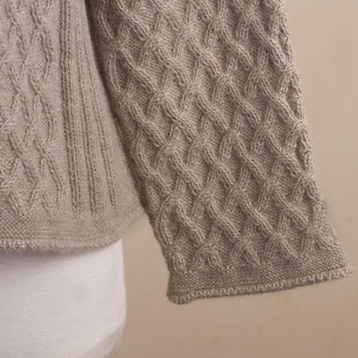 100% alpaca sweater, 'Lea' - 100% Alpaca Knitted Taupe Brown Sweater from Peru