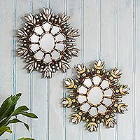 Bronze leaf wood wall mirrors, 'Celestial Glow' (pair) - Bronze-gilded Wood Wall Mirrors (Set of 2) from Peru