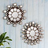 Wood and glass accent mirrors, 'Silver Light' (pair) - Hand Crafted Mirrored Wall Accents (Pair)