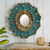 Reverse-painted glass wall accent mirror, 'Celestial Bouquet' - Oval Reverse-Painted Glass Wall Accent Mirror thumbail