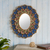 Reverse-painted glass wall mirror, 'Idyllic Garden in Blue' - Oval Reverse-Painted Glass Wall Mirror