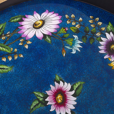 Reverse-painted glass tray, 'Wildflower Ways' - Floral Reverse-Painted Glass Tray