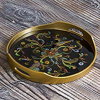Reverse-painted glass tray, Birds of the Night