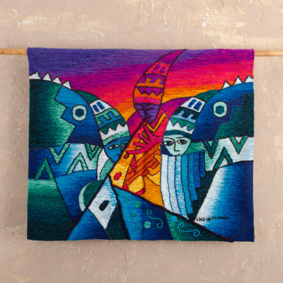 Alpaca tapestry, 'Andean Musicians' - Hand-loomed 100% Alpaca Tapestry from Peru