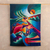 Alpaka-Wandteppich - Farbenfroher handgewebter Alpaka-Wandteppich im kubistischen Stil mit Signatur