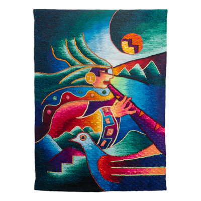 Alpaca tapestry, 'Songs of Peace' - Colorful Cubist Style Signed Handwoven Alpaca Tapestry