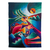 Alpaka-Wandteppich - Farbenfroher handgewebter Alpaka-Wandteppich im kubistischen Stil mit Signatur