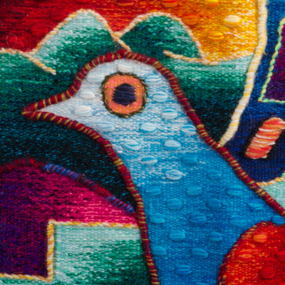 Alpaca tapestry, 'Songs of Peace' - Colorful Cubist Style Signed Handwoven Alpaca Tapestry