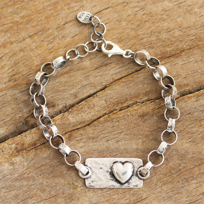 Sterling silver link bracelet, 'Special Love' - Heart-Themed Pendant Link Bracelet from Peru