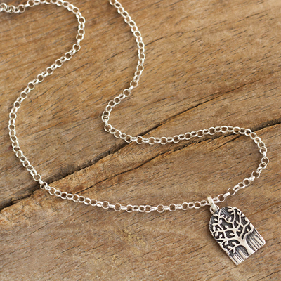 Sterling silver pendant necklace, 'Sacred Tree of Life' - 925 Sterling Silver Tree of Life Pendant Necklace from Peru