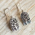 Sterling silver dangle earrings, 'Sacred Tree of Life' - 925 Sterling Silver Tree of Life Dangle Earrings from Peru