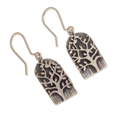 Sterling silver dangle earrings, 'Sacred Tree of Life' - 925 Sterling Silver Tree of Life Dangle Earrings from Peru
