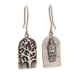 Sterling silver dangle earrings, 'Sacred Tree of Life' - 925 Sterling Silver Tree of Life Dangle Earrings from Peru