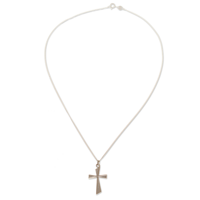 Sterling silver pendant necklace, 'Heavenly Cross' - 925 Sterling Silver Minimalist Cross Necklace from Peru