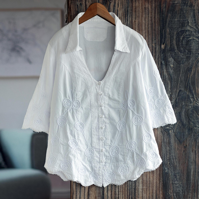 Blusa de algodón - Blusa de algodón blanca bordada