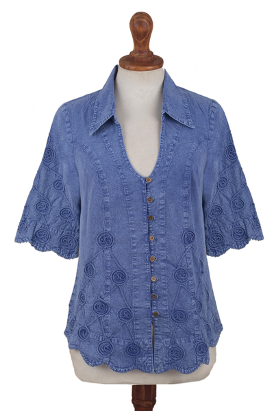 Blusa de algodón - Blusa Algodón Bordado Azul