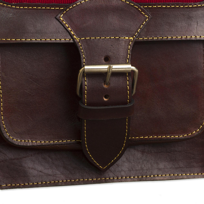 Leather messenger crossbody bag, 'Sierra Voyager' - Leather and Wool Insert Crossbody Messenger Bag from Peru