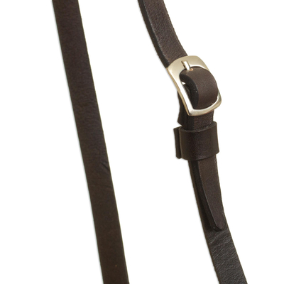 Leather sling, 'Cusco Llama' - Llama-Themed Red and Black Suede Leather Sling from Peru'