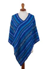 Baby alpaca blend poncho, 'Sierra Sky' - Hand Woven Blue Baby Alpaca Blend Poncho from Peru