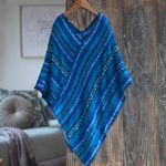 Baby alpaca blend poncho, 'Sierra Sky' - Hand Woven Blue Baby Alpaca Blend Poncho from Peru