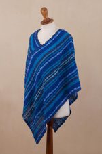 Baby alpaca blend poncho, 'Sierra Sky' - Hand Woven Blue Baby Alpaca Blend Poncho from Peru
