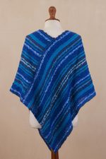 Baby alpaca blend poncho, 'Sierra Sky' - Hand Woven Blue Baby Alpaca Blend Poncho from Peru
