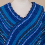 Baby alpaca blend poncho, 'Sierra Sky' - Hand Woven Blue Baby Alpaca Blend Poncho from Peru