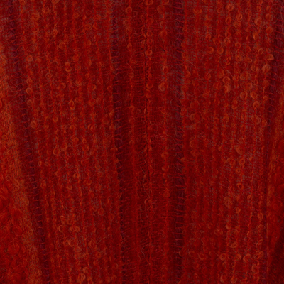 Cape aus Baby-Alpaka-Mischung - Rotes, handgewebtes Cape aus Baby-Alpaka-Mischung
