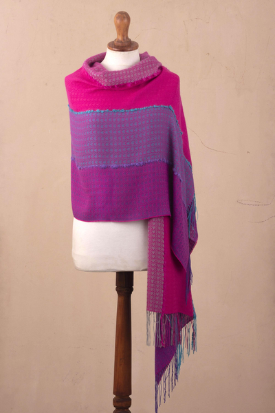 Baby alpaca blend shawl, 'Vibrant Blocks of Color' - Baby Alpaca Blend Shawl in Stripes Handwoven from Peru