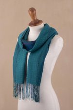 Baby alpaca blend scarf, 'Peacock Path' - Teal Patterned Baby Alpaca Blend Scarf
