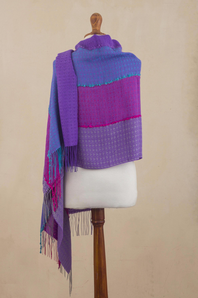 Baby alpaca blend shawl, 'Violet Sunsets' - Hand Woven Alpaca Blend Jacquard Shawl Scarf from Peru